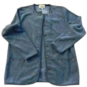 Towel texture button up jacket blue vintage NWT embroidered size small